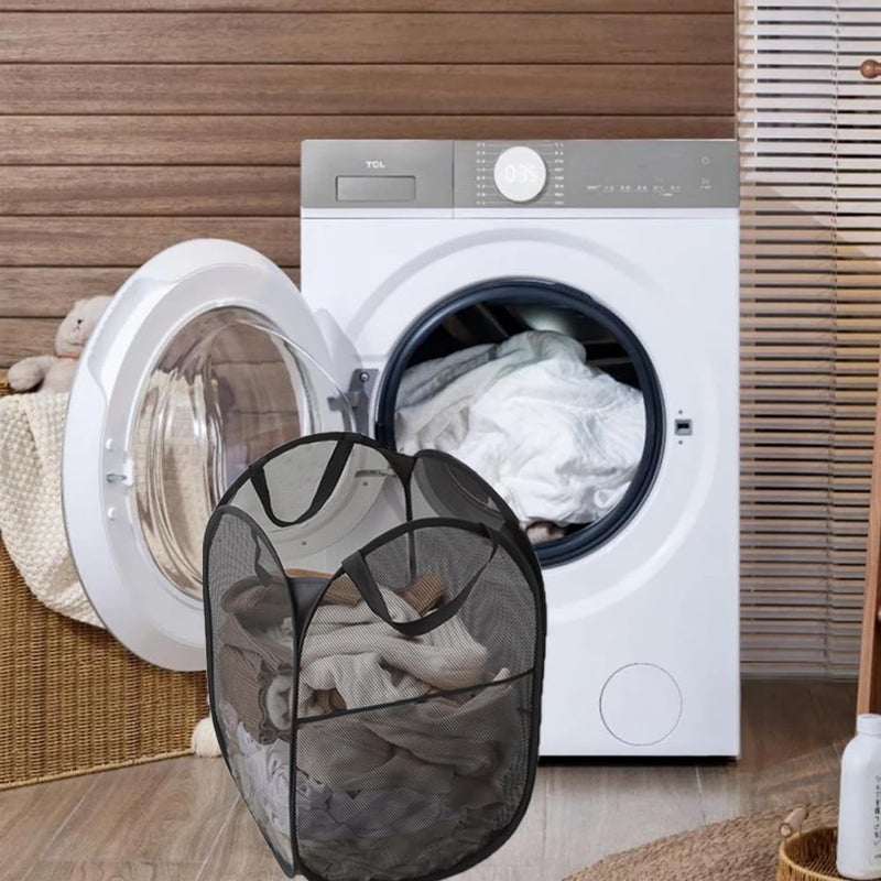 Buenod 2 Packs Mesh Pop up Laundry Hamper (Black) with Portable Handles, Collapsible for Storage, Foldable Pop-Up Laundry Bags for Home, College Dorm or Travel - Image 4